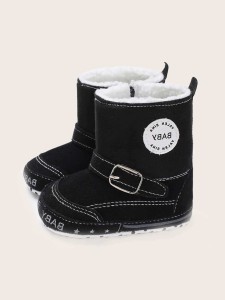 Baby Boy Buckle Decor Plush Lined Boots