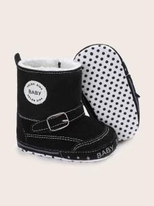 Baby Boy Buckle Decor Plush Lined Boots