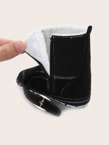 Baby Boy Buckle Decor Plush Lined Boots