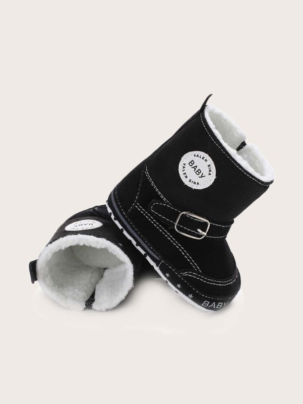 Baby Boy Buckle Decor Plush Lined Boots