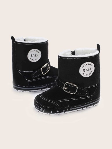 Baby Boy Buckle Decor Plush Lined Boots