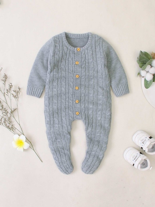 Baby Boy Button Through Cable Knit Jumpsuit