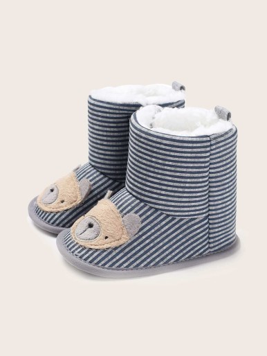 Baby Boy Cartoon Bear & Striped Graphic Boots