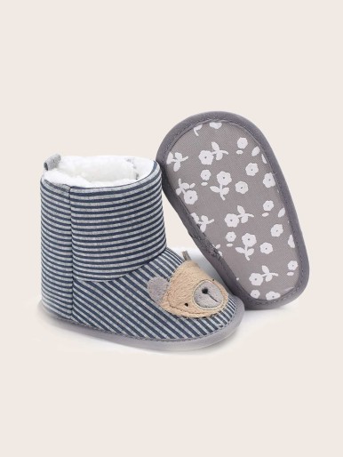 Baby Boy Cartoon Bear & Striped Graphic Boots