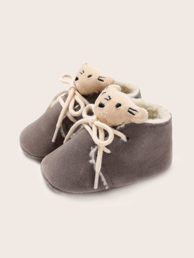 Baby Boy Cartoon Decor Lace-up Front Boots