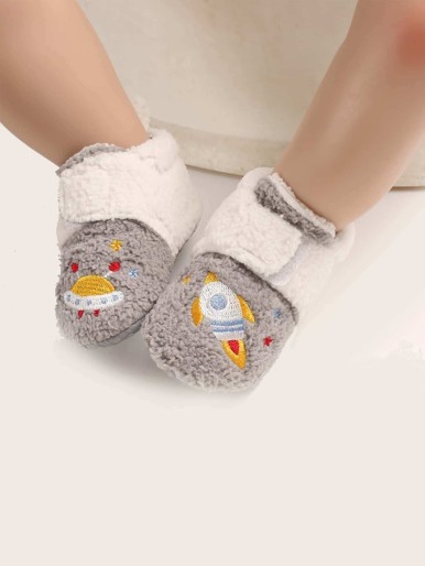 Baby Boy Cartoon Patch Hook-and-loop Fastener Strap Fluffy Boots