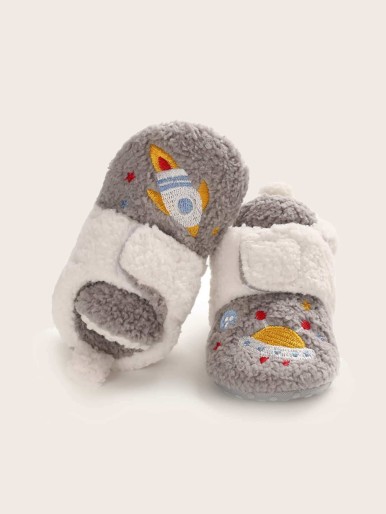 Baby Boy Cartoon Patch Hook-and-loop Fastener Strap Fluffy Boots