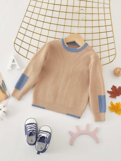 Baby Boy Contrast Panel Crew Neck Sweater