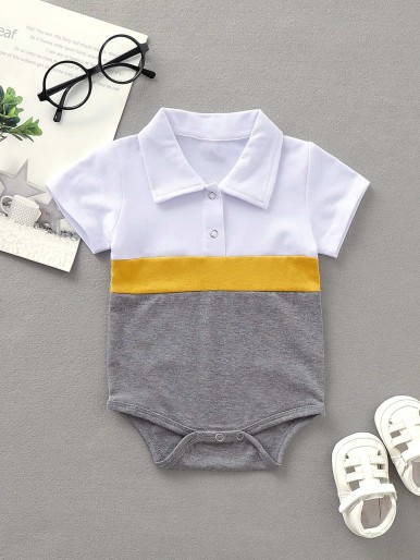Baby Boy Cut And Sew Polo Neck Romper