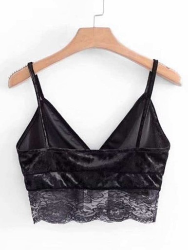 Lace Hem Velvet Crop Cami Top