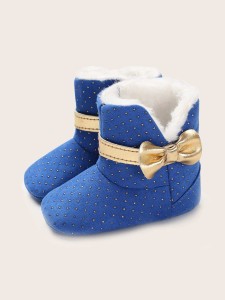 Baby Girl Bow Decor Plush Inside Boots