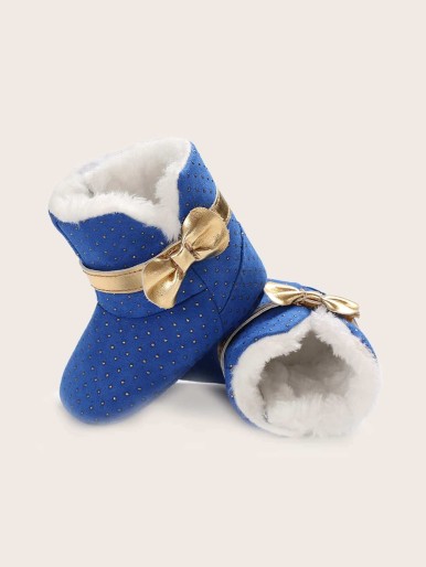 Baby Girl Bow Decor Plush Inside Boots