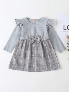 Baby Girl Bow Front Plaid Dress