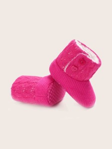 Baby Girl Button Decor Crochet Warm Boots