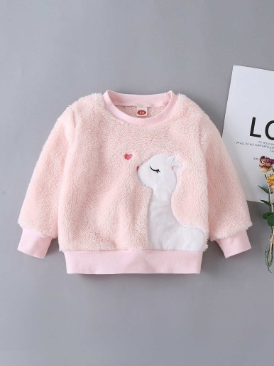 Baby Girl Cartoon Embroidery Flannel Sweatshirt