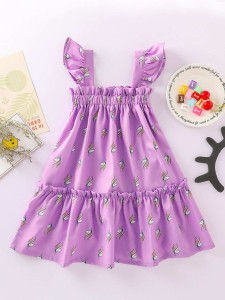 Baby Girl Cartoon Graphic Ruffle Strap Dress