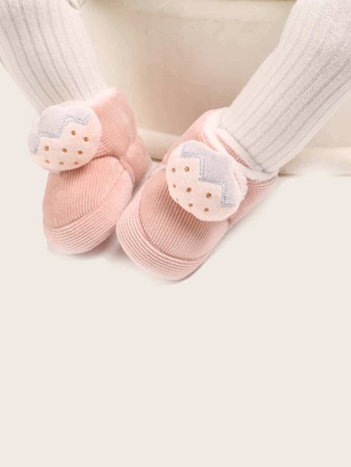 Baby Girl Cartoon Strawberry Decor Plush Lined Boots