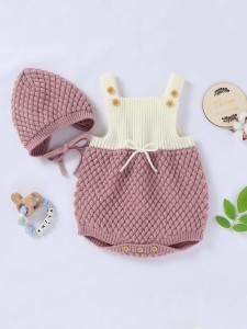 Baby Girl Colorblock Knit Bodysuit & Knit Hat