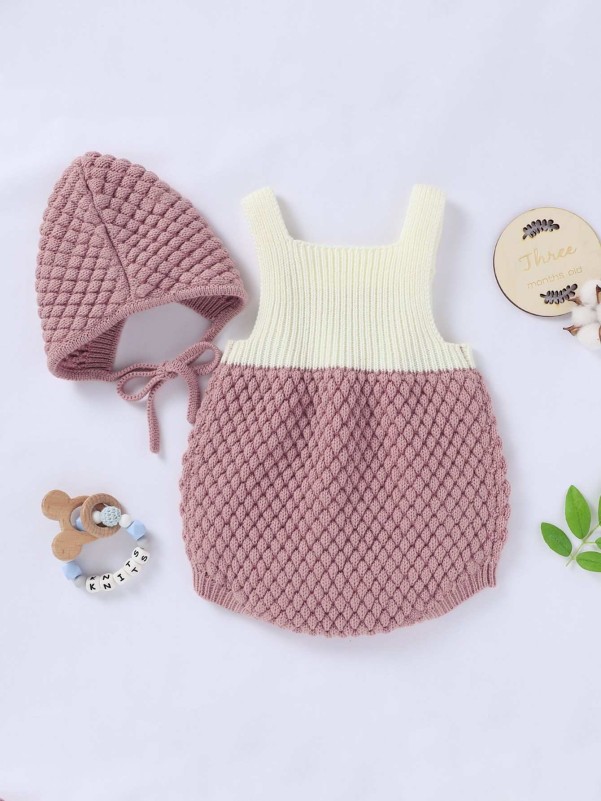 Baby Girl Colorblock Knit Bodysuit & Knit Hat