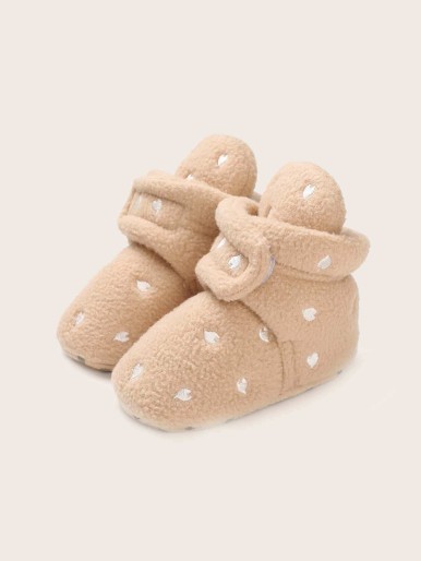 Baby Girl Heart Embroidery Hook-and-loop Fastener Strap Boots