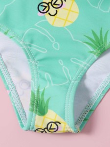 Baby Girl Pineapple Print Zip-up One Piece Swimsuit