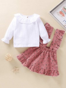 Baby Girl Ruffle Trim Top & Overall Skirt Set