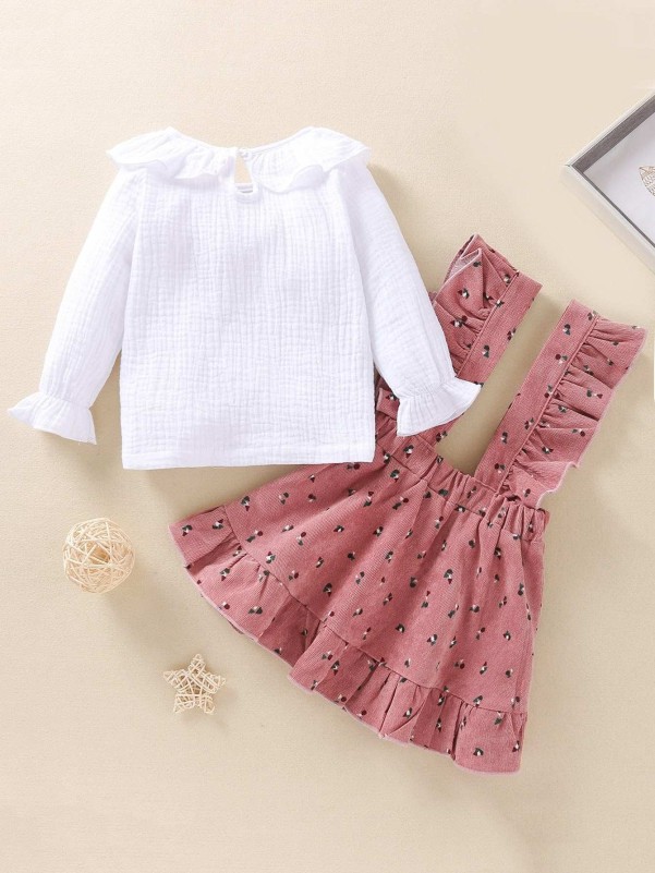 Baby Girl Ruffle Trim Top & Overall Skirt Set