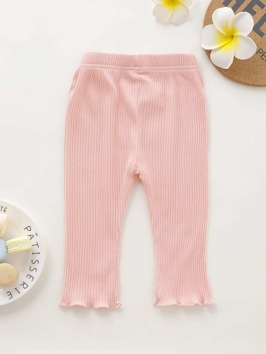 Baby Girl Solid Lettuce Trim Pants