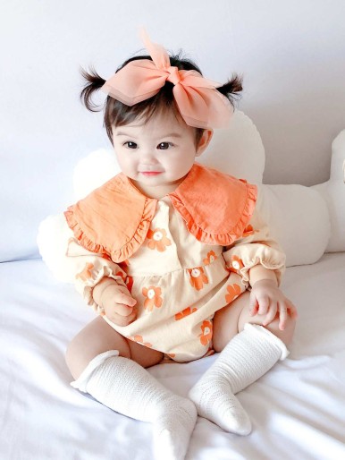 Baby Girl Statement Collar Floral Print Bodysuit