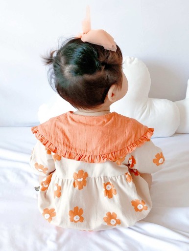 Baby Girl Statement Collar Floral Print Bodysuit