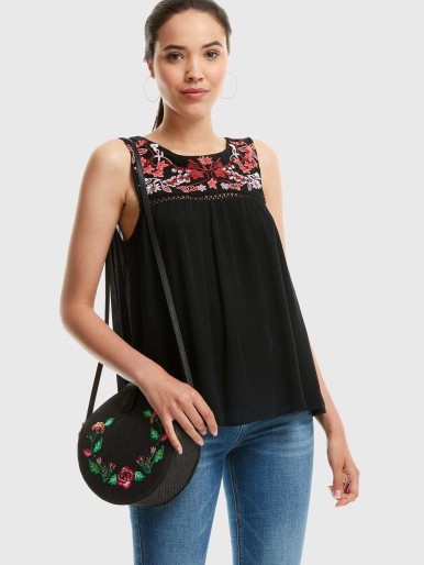 Botanical Embroidered Cut Out Detail Top