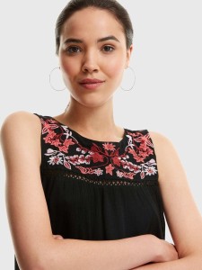 Botanical Embroidered Cut Out Detail Top