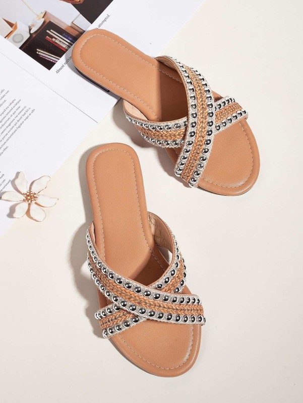 Beaded Decor Slide Sandals