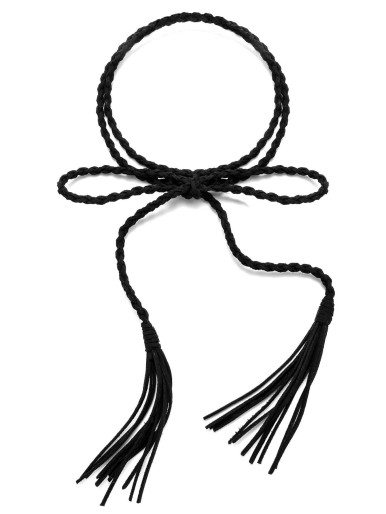 Black Tassel Thin Braided Rope Belt