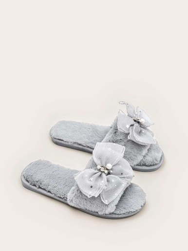 Bow Decor Fluffy Slippers