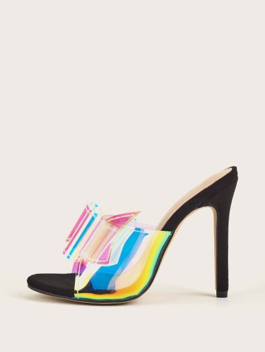 Bow Decor Holographic Mules