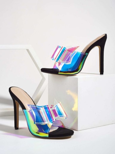 Bow Decor Holographic Mules