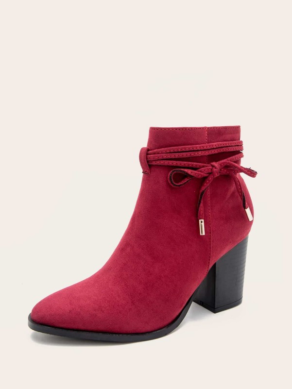 Bow Knot Decor Chunky Heeled Ankle Boots