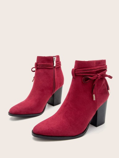 Bow Knot Decor Chunky Heeled Ankle Boots