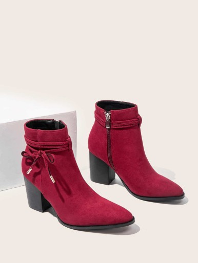 Bow Knot Decor Chunky Heeled Ankle Boots