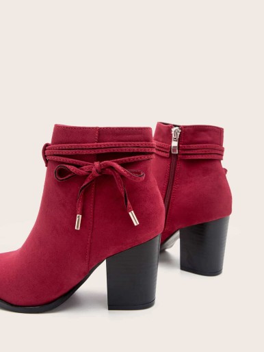 Bow Knot Decor Chunky Heeled Ankle Boots