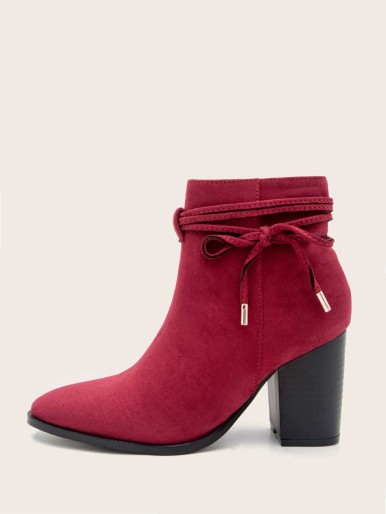 Bow Knot Decor Chunky Heeled Ankle Boots