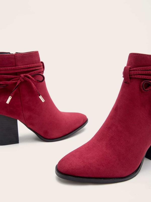 Bow Knot Decor Chunky Heeled Ankle Boots