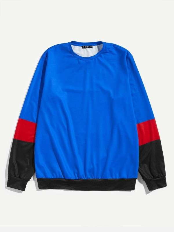 Men Crew Neck Color Block Pullover