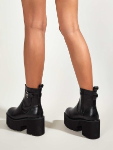 Buckle Decor Chunky Heeled Ankle Boots