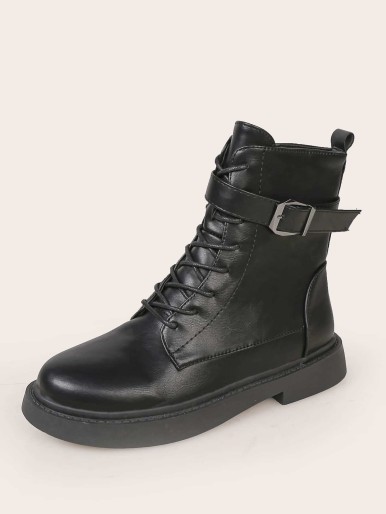 Buckle Decor Combat Boots