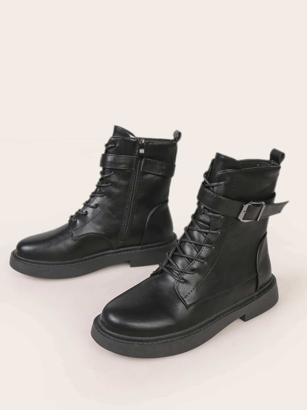 Buckle Decor Combat Boots