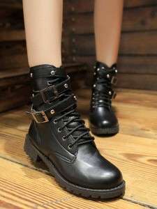 Buckle Decor Lace Up Boots