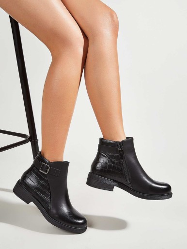 Buckle Decor Side Zip Ankle Boots