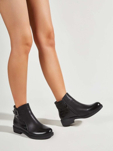 Buckle Decor Side Zip Ankle Boots